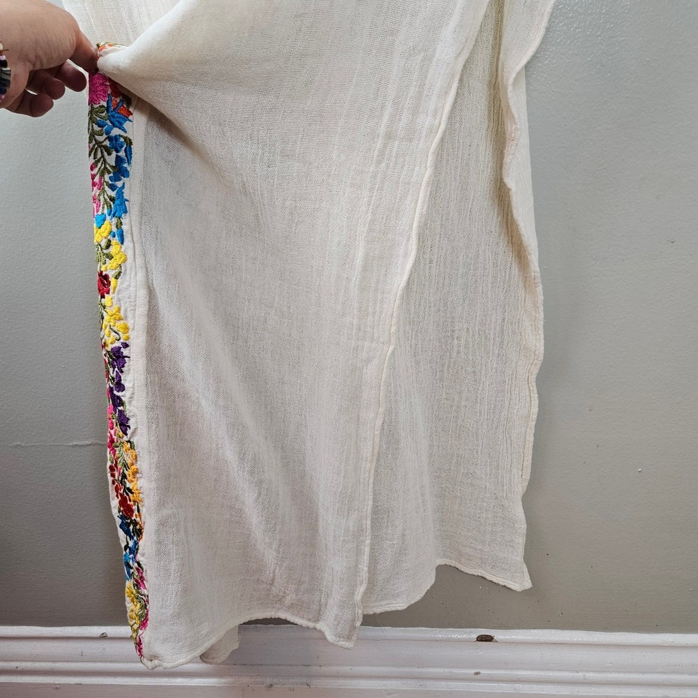 Jen's Pirate Booty Gauze Embroidered Kaftan Sz XS/S Ivory Multi Maxi Dress - Picture 10 of 12